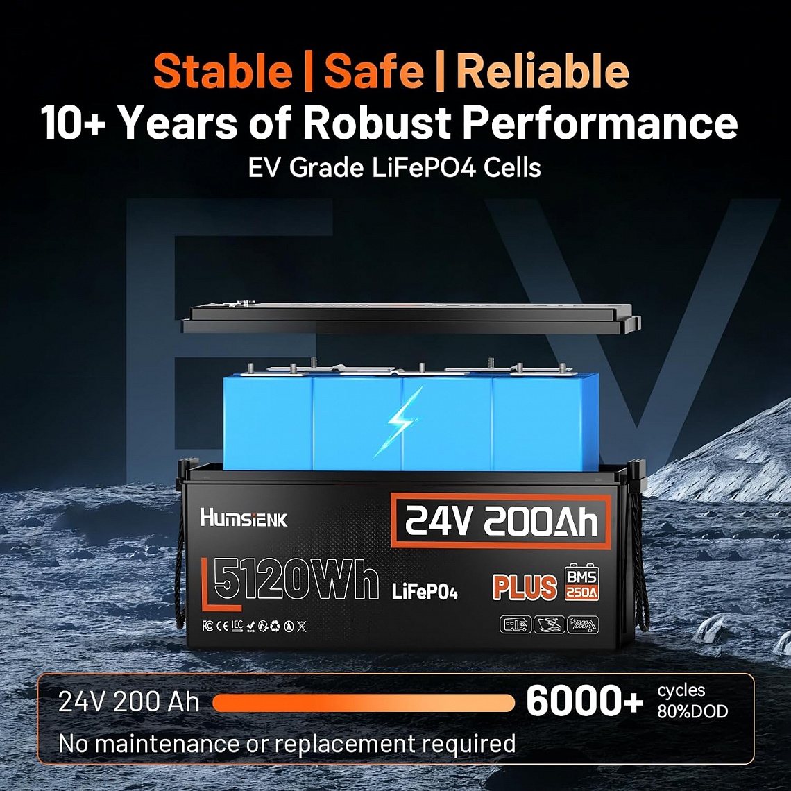 Изображение Humsienk 24V 200Ah Plus HS24V200AH250PLUS (LiFePo4, BMS 250A, Low-temp) - оригинальный размер 3