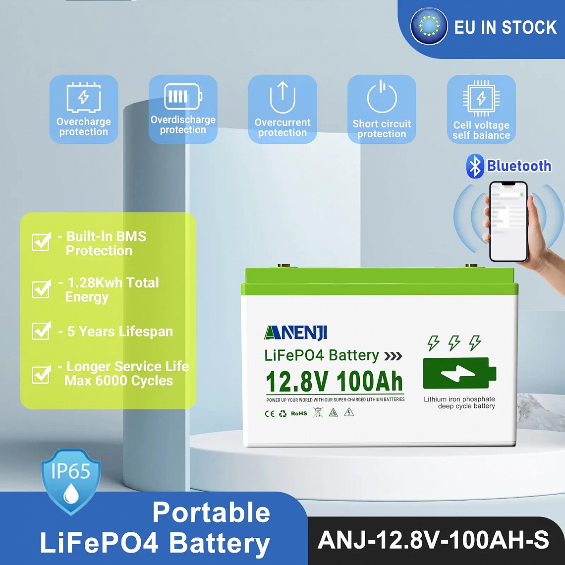 Изображение Anenji 12V 100Ah ANJ-12V-100AH-S (LiFePo4, BMS, Bluetooth) - оригинальный размер 4