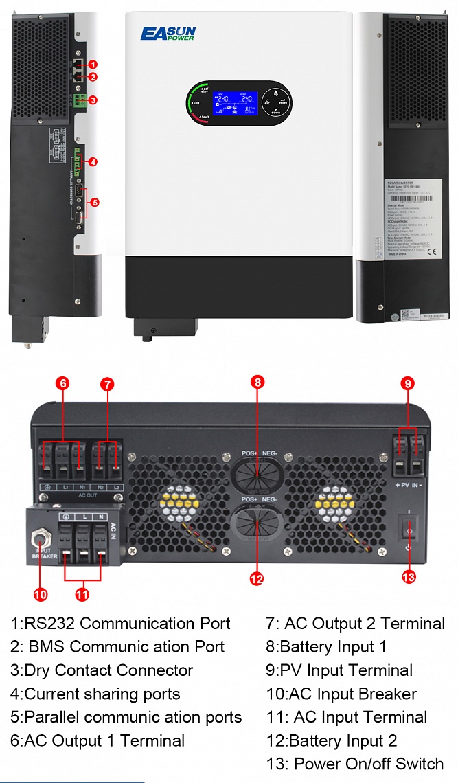 Изображение EASUN 6kW 48V ISolar-SMR-II-6KP (6000VA/6000W, Max CH 120A, AC 100) Wi-Fi - оригинальный размер 6