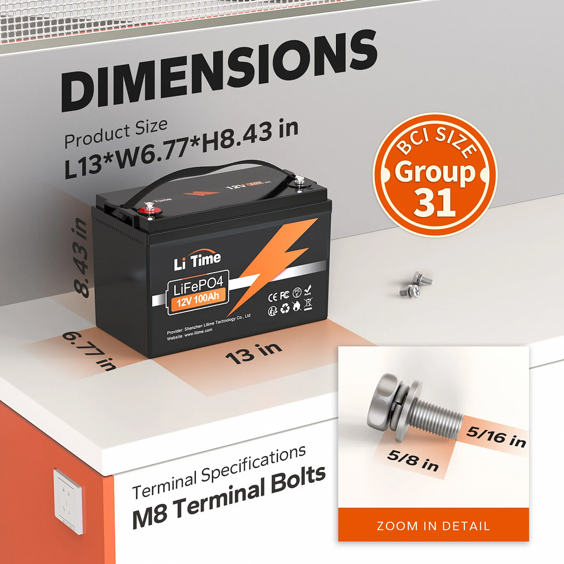 Изображение LiTime 12V 100Ah (LiFePo4, BMS 100A) - оригинальный размер 5