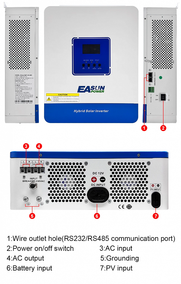Изображение EASUN 2kW 12V ISolar-SMT-2K (2000VA/1600W, Max CH 100A, AC 60) Wi-Fi - оригинальный размер 6
