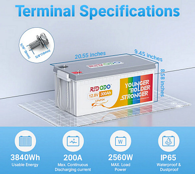 Просмотреть детальное фото LifePo4 аккумуляторные батареи Redodo 12V 300Ah (LiFePo4, BMS 200A) 2 Изображение Redodo 12V 300Ah (LiFePo4, BMS 200A) - оригинальный размер 2